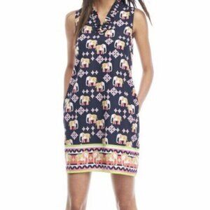 Crown and Ivy Sleeveless Navy Shift Dress with Elephant Motif Size 2